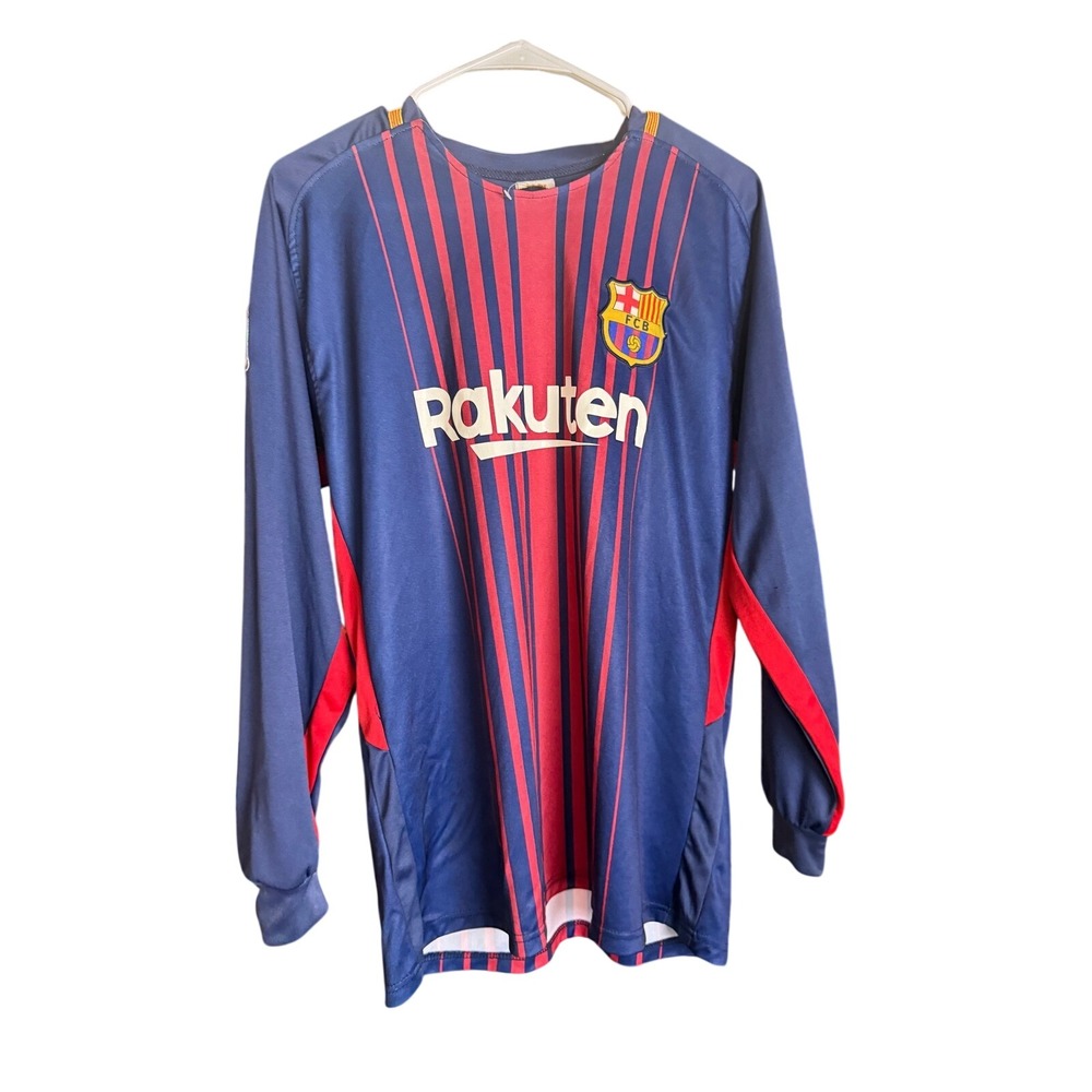 FC Barcelona Rakuten Long Sleeve Soccer Jersey Blue Red Striped FCB Mens Medium